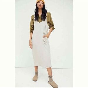 Free People Scoop Neck Ribbed Be Happy Pinafore Dress bohemian oversized small